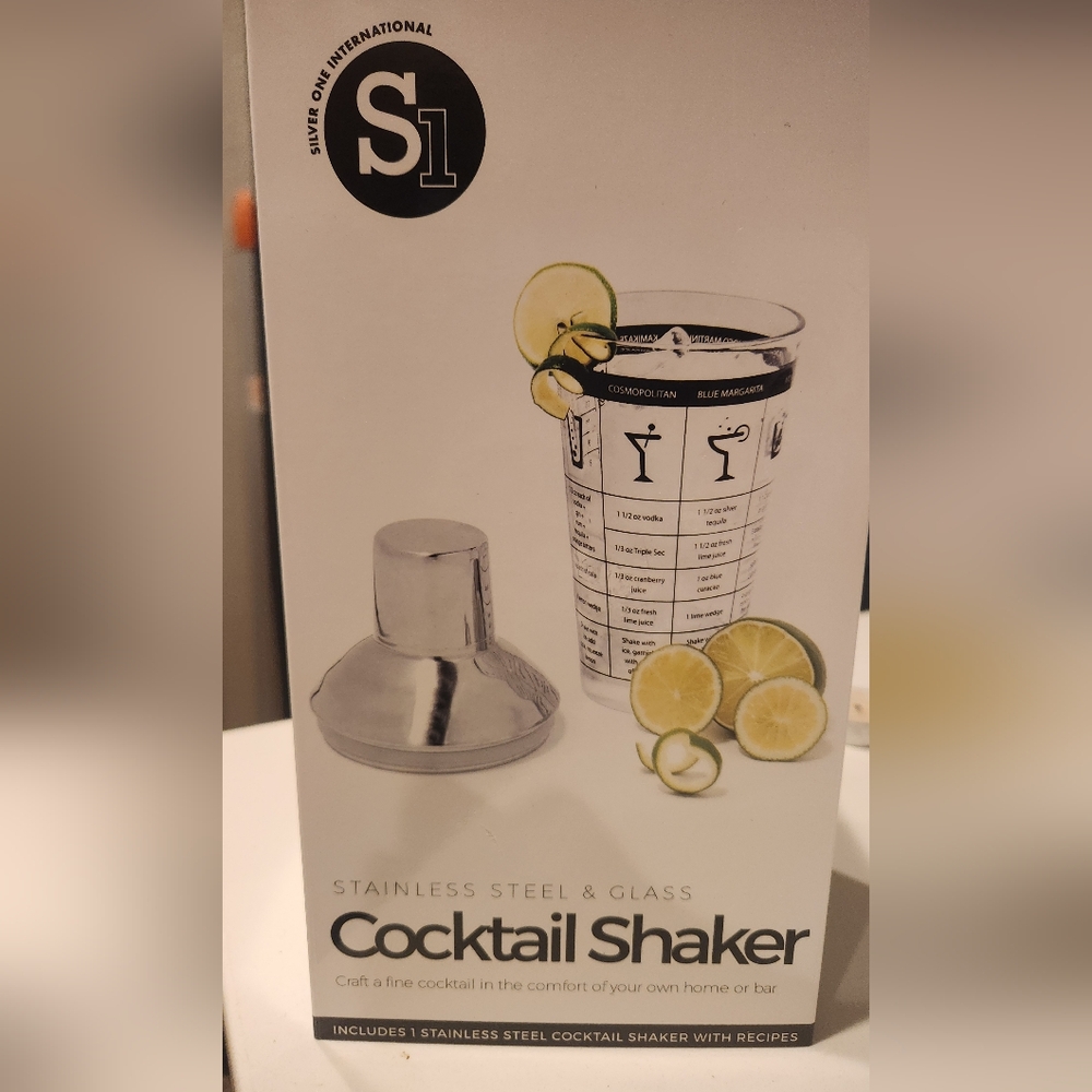 Silver One International:Stainless Steel & G Cocktail Shaker with Recipe Guide